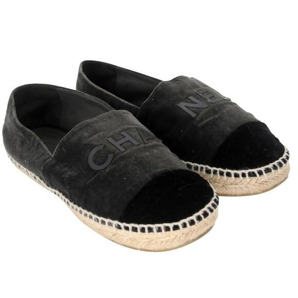 Chanel Espadrilles 39 Velvet Fabric Cc Logo Cap-toe Flats CC-0402N-0091 - Picture 5 of 11